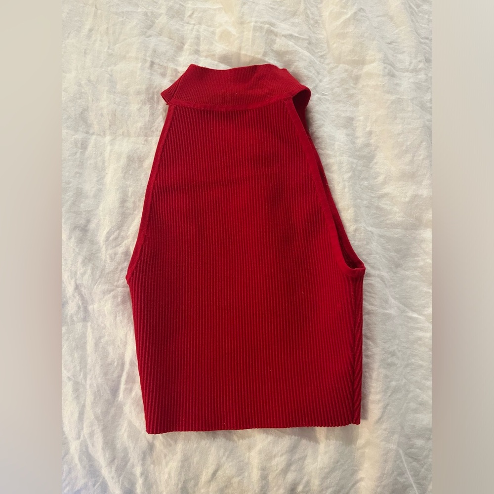 Aritzia Babaton Sculpt Knit haltere top in red